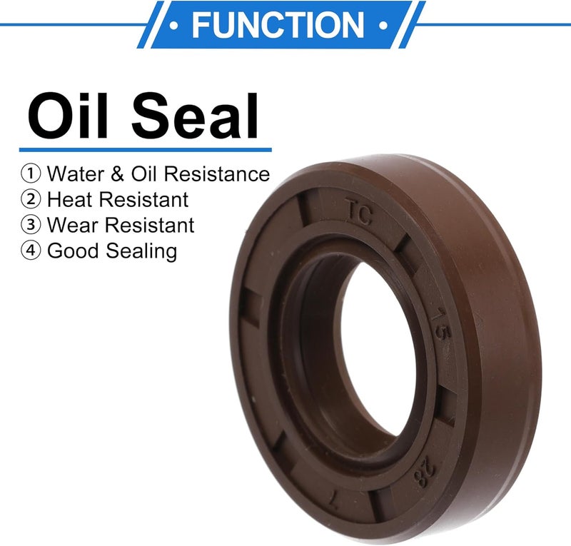 VekAuto Universal Oil Seal TC Double Lip W Steel Spring Seal Ring Rotary Shaft Seal 15x28x7mm High Pressure FKM Rubber Brown 2 Pcs - Image 3